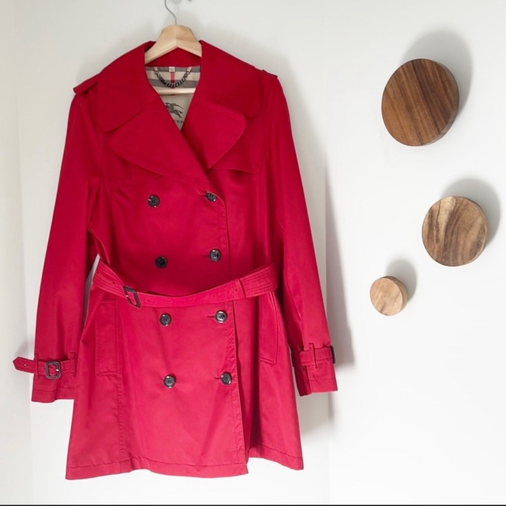 Burberry Water Repellent Rain Trench Coat Authentic Red Size 10